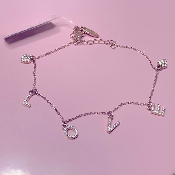 💛 NWT 925 Rose Gold Vermeil CZ Love Heart Charm Bracelet - Picture 1 of 7